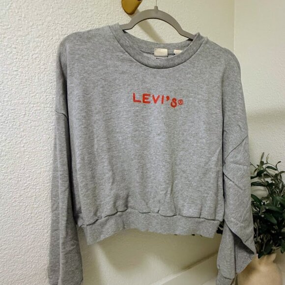 Levi’s Cropped Graphic “Laundry Day” Crewneck Sweatshirt – Size XL (Gray) - Picture 1 of 4
